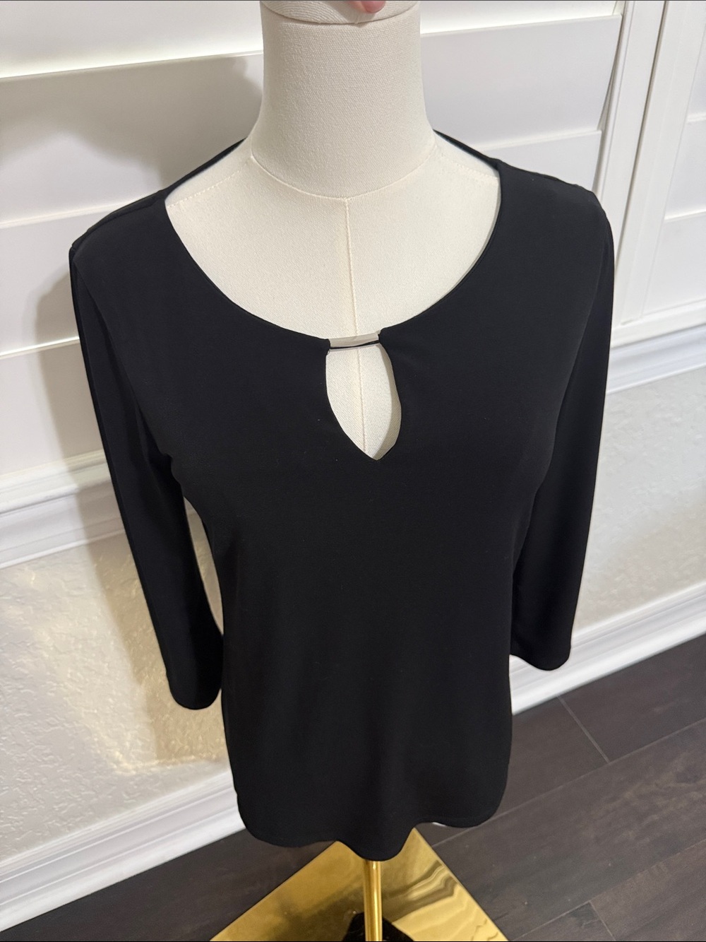 Calvin Klein Black Long-Sleeve Top with Keyhole Accent